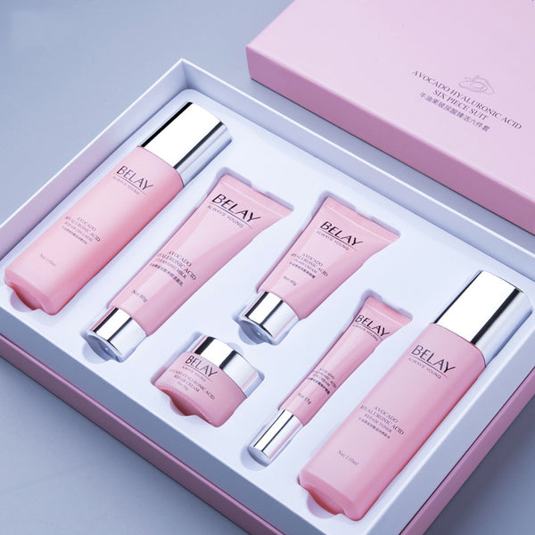 Professional Facial Care Cosmetics Set – Pomegranate & Avocado Hyaluronic Acid (6-Piece Skincare Kit)