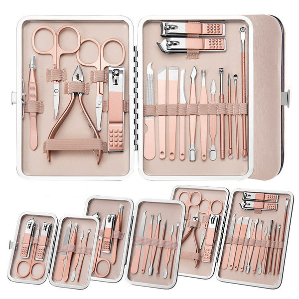 Professional Stainless Steel Nail Care & Grooming Set – Multi-Piece Manicure Pedicure Kit with Leather Case