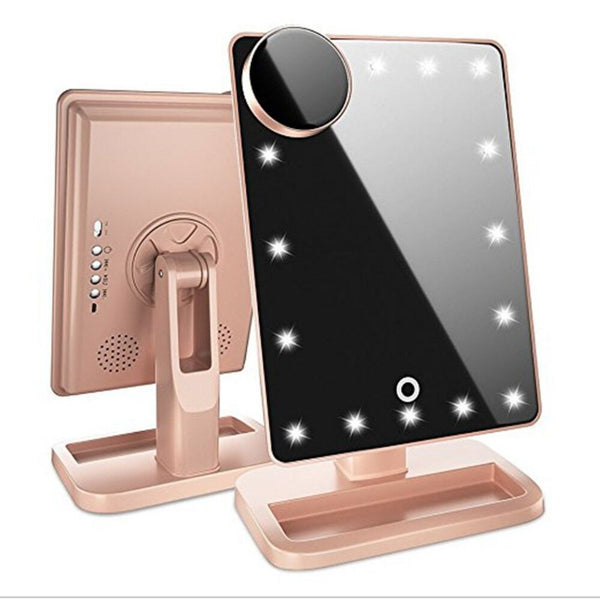 Touch Screen Makeup Mirror with 20 LED Lights, Bluetooth Music Speaker & 10X Magnifying Mirrors